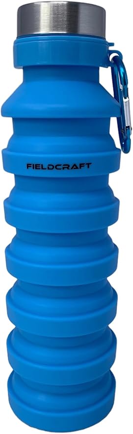 FIELDCRAFT Collapsible Silicone Water Bottle, BPA Free, Foldable, Leak Proof with Carabiner (Blue)