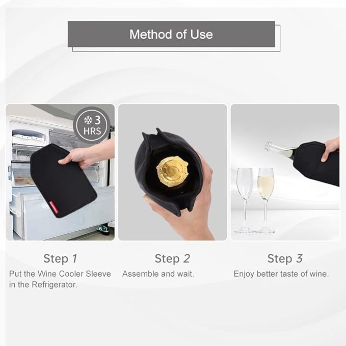 Wine Cooler Sleeve, Wine Bottle Chiller, Reusable Cooling Sleeve for Red Wine, Sparkling Wine and Champagne, Water-repellent Nylon Fabric, Black