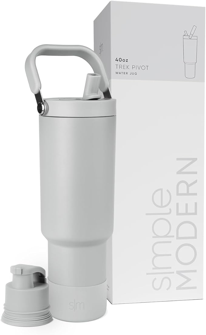 Simple Modern Trek Pivot | 40oz Flip Straw Tumbler with Handle | Water Bottle & Boot | Interchangeable Straw & Chug Lids | Insulated Stainless Steel Jug | Gym Sports Outdoors | Ice Gray