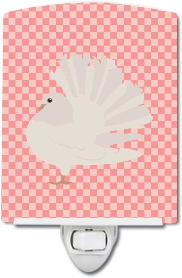 Caroline's Treasures BB7950CNL Silver Fantail Pigeon Pink Check Ceramic Night Light Compact, UL-Certified, Ideal for Bedroom, Bathroom, Nursery, Hallway, Kitchen, 6x4x3, Multicolor