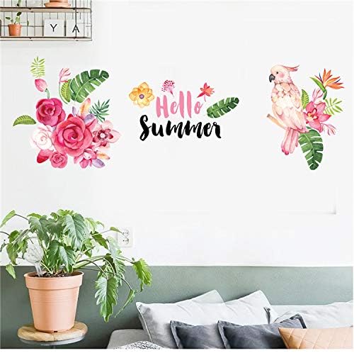 Hello Summer Parrot Decal Wall Sticker for Home, Kids Decoration, Living Room, Kitchen Removable Decals 24 inch x 35 inch