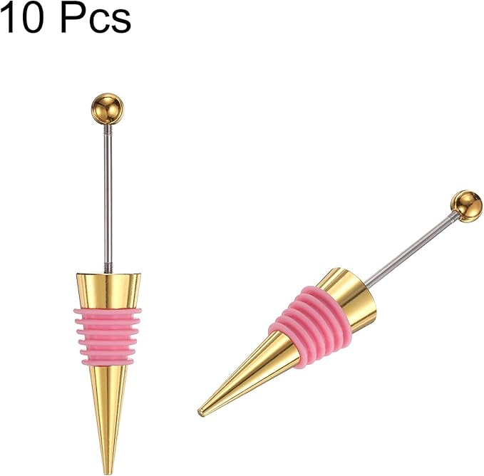 uxcell 10 Pcs Bead Wine Bottle Corks, Wine Stopper Cork, Wine Stopper, Reusable Wine Bottle Corks Sealing Plug Bottle for Beverage Holiday Party Bar,Gold/Pink