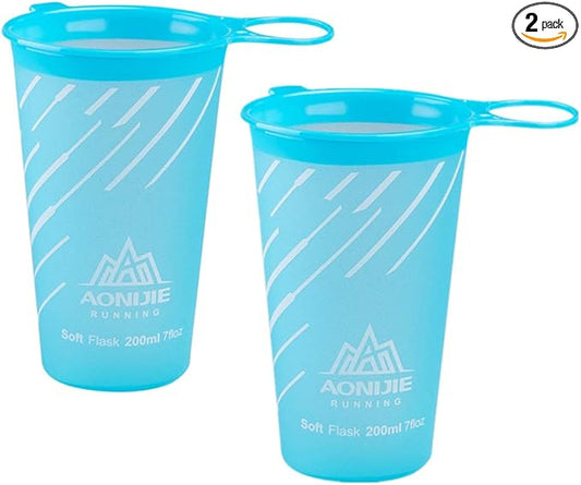 AONIJIE 2 Pcs Sports Collapsible Water Bottle BPA Free + 2 Pcs Replacement Straws Lid - TPU Soft Drink Water Kettle Foldable Flask for Hiking Bicycling Running Climbing (Blue)