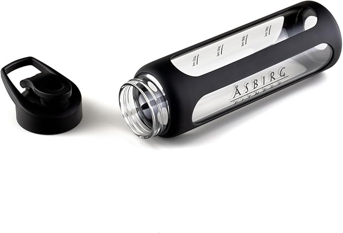 Fitness Glass Protein Shaker 1 Litre Protein Shaker Drinking Bottle with Spiral Ball Black 1000 ml