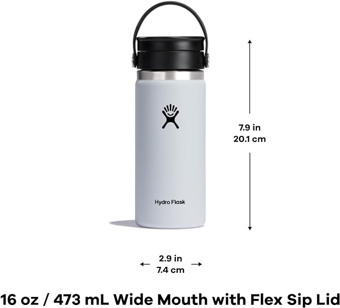 Hydro Flask Stainless Steel Wide Mouth Bottle with Flex Sip Lid and Double-Wall Vacuum Insulation for Coffee, Tea and Drinks