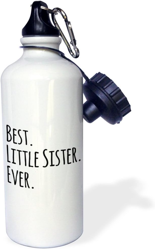 3dRose Best Little Sister Ever-Gifts for Younger and Youngest Siblings-Black Text Sports Water Bottle, 21 oz, White