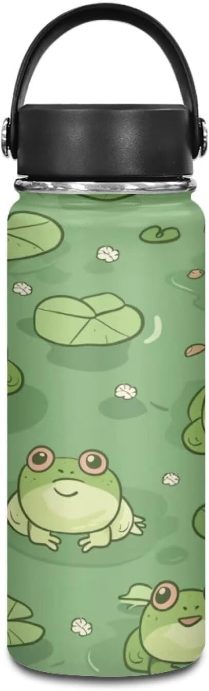 Frog Stainless Steel Water Bottles 18 Oz Insulated Water Bottles Leakproof Reusable Sports Water Bottle for Beach, Travel Cup Coffee Mug Birthday Gifts for Women