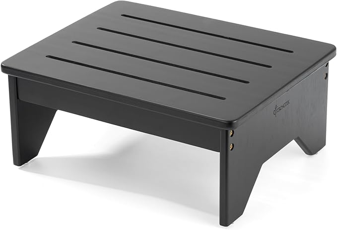 StrongTek Bamboo Step Stool for Adults, Bedside Step for High Beds, 300 Lbs Capacity, Non-Slip Bed Foot Stool with Rounded Edges, Small One Step Stool for Bathroom, Bedroom, Garden, Kitchen (Black)