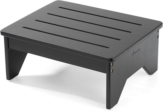 StrongTek Bamboo Step Stool for Adults, Bedside Step for High Beds, 300 Lbs Capacity, Non-Slip Bed Foot Stool with Rounded Edges, Small One Step Stool for Bathroom, Bedroom, Garden, Kitchen (Black)