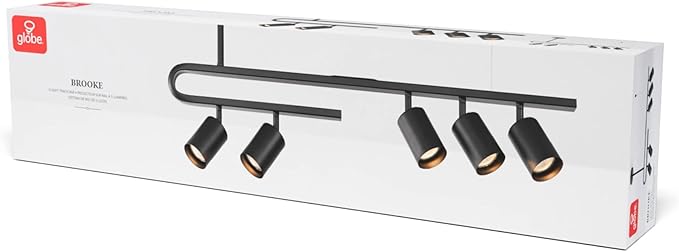 Globe Electric 64000121 32" 5-Light Track Lighting, Matte Black, Side Canopy, Pivoting Track Heads, Side Canopy