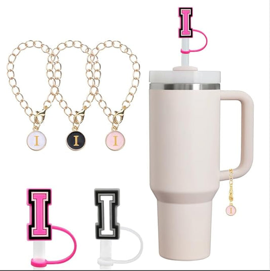 compaitable with stanley cup with accessories,30&40 oz,1 charm letter chain for handle with stanley straw top letter cover for stanley cup (i), small