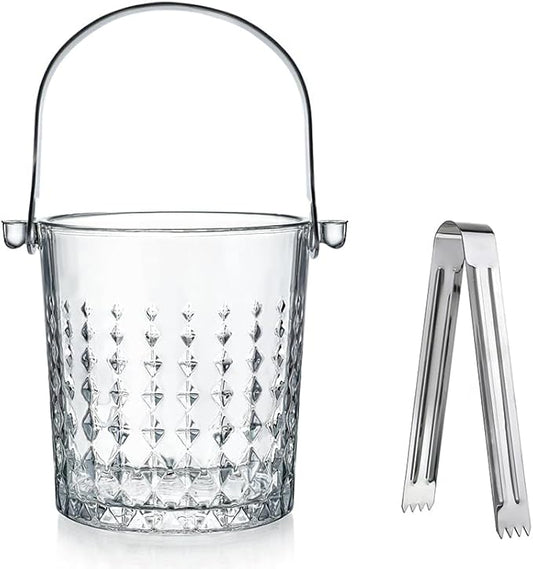 Clear Glass Ice Bucket with Handle and Ice Tong Ice Bucket for Cocktail Bar Accessories Clear Champagne Bucket for Parties