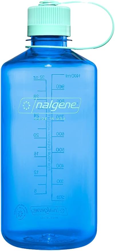 Nalgene Water Bottle - Lightweight Sustain Tritan BPA-Free Shatterproof Bottle for Backpacking, Hiking, Gym, 32 OZ, Narrow Mouth, Cornflower Blue