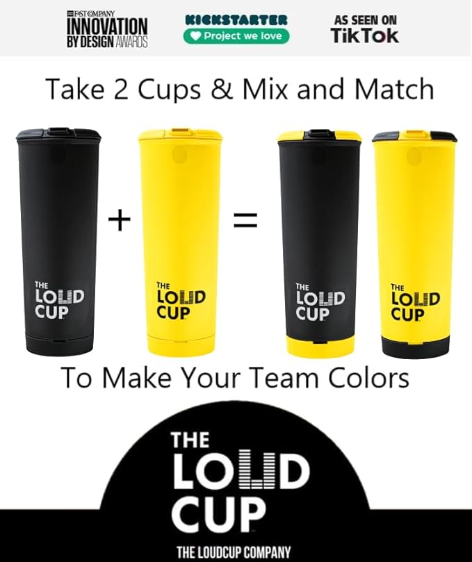 The LoudCup 20 oz Tumbler + Integrated Stadium Horn (Canary Yellow) - Reusable Water Bottle for Sports Fans - Worlds Loudest Cup for Noisy Fans on Game Day & Tailgating