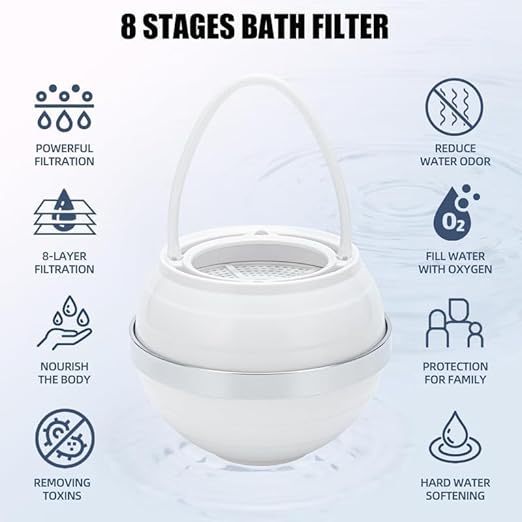 8 Stages Bath Ball Water Purifier,Bathtub Water for Water Purifier Hanging Shower,Smoother Skin,Purify Your Bathwater,Easy Installation