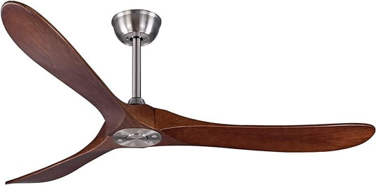 Bigzone 60" Ceiling Fan No Light, Energy Efficient DC Motor, 3 Brown Solid Wood Blades, Wood Ceiling Fan with Remote Control,Brushed Nickel Ceiling Fan With Reversible Blades