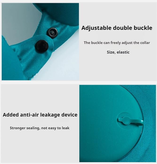 Travel Neck Pillow, Peacock Green, Inflatable U-Shaped, Velvet Exterior, Portable, Lightweight, 18.1 x 10.8 inches