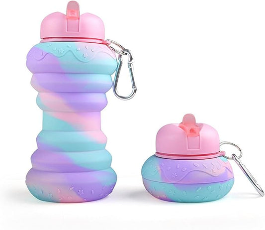 Collapsible Water Bottles，Foldable Sport Cups，Leak Proof Reusable Bpa Free Water Bottles，21oz Mixed Colors Design，for Outdoor, Travel Gym Hiking Pink