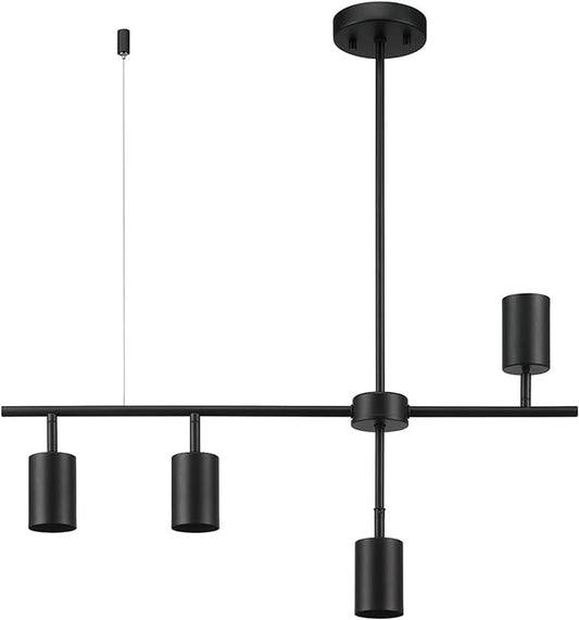 Globe Electric 64000048 4-Light Adjustable Height Geometrical Track Lighting, Matte Black, Ceiling Light, Track Light Heads, Pivot Shades, Track Lighting Kit, 4 Bulb Kitchen Light, GU10 Socket