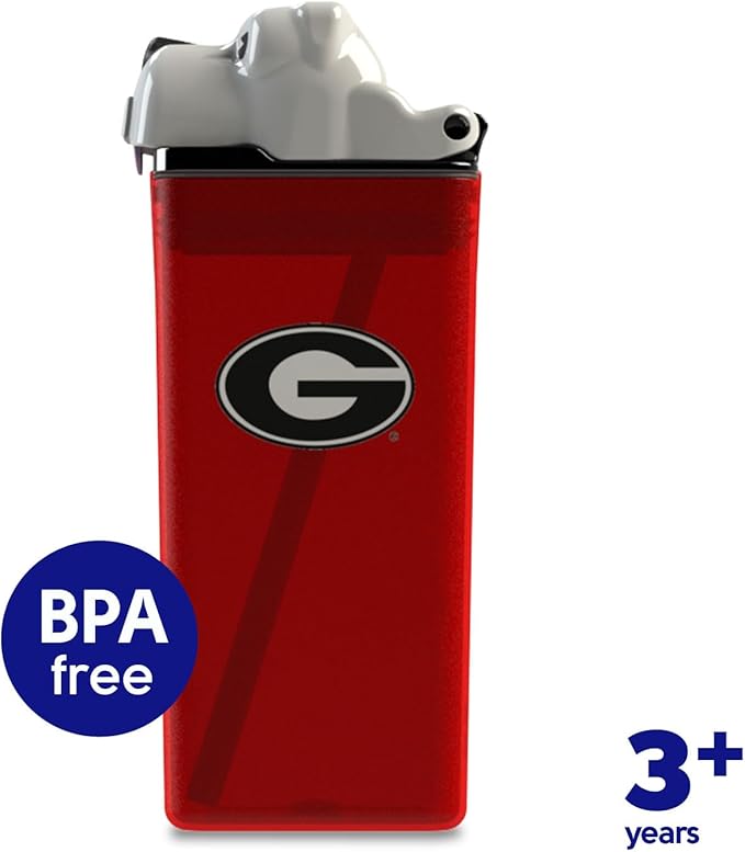Reusable Water Bottle | Officially Licensed NCAA Sports Bottle | BPA Free | Dishwasher Safe | Bulldog Uga Mascot | 12 oz Drink in the Box - University of Georgia