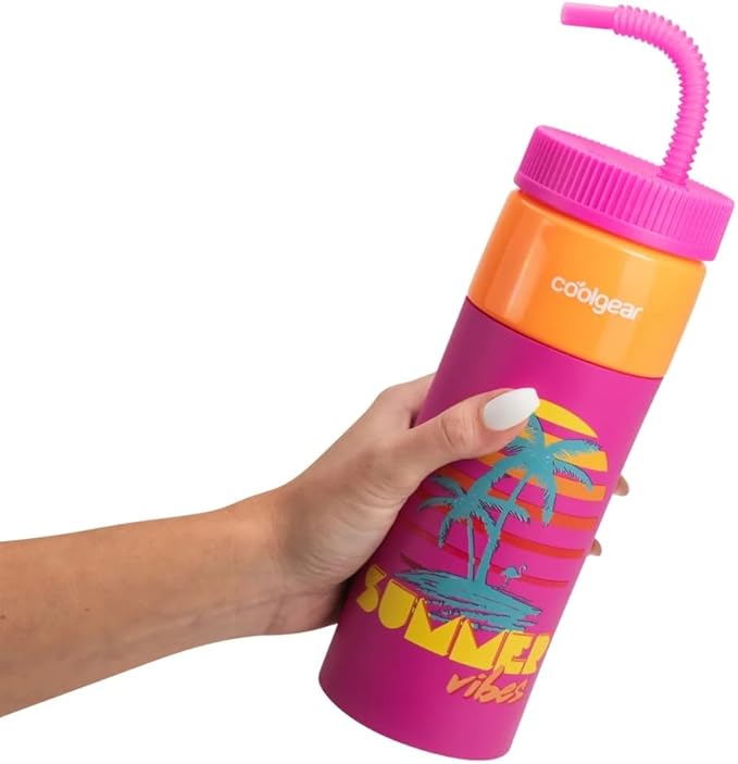 COOL GEAR 24oz Plastic Retro Squishy Water Bottle (summer, pink)