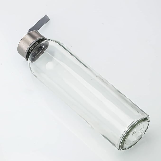 SureSave Glass Water Bottles with Stainless Steel Lids and Sleeves | 18 Oz Reusable Glass Bottles with Carrying Loop for Eco-Friendly Travel Drinks and Beverages (6 Pack)