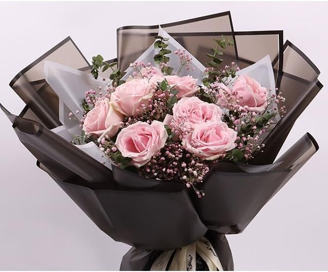 fondleadmiringly Flower Wrapping Paper, Flower Shop Paper, Waterproof Wrapping Paper, semi Transparent Wrapping Paper (1-black) 20 sheets