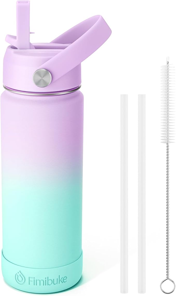 Fimibuke Kids Insulated Water Bottle - 18oz BPA-FREE 18/8 Stainless Steel Kid Cup with Straw Travel Tumbler Leak Proof Double Wall Vacuum Toddler Water Bottle for School Boy Girl (1 Pack,Cotton Candy)