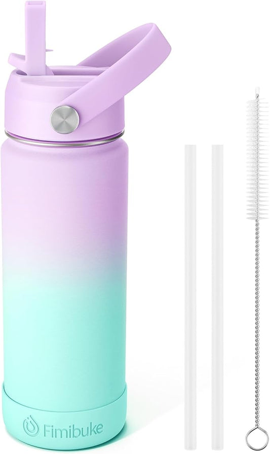 Fimibuke Kids Insulated Water Bottle - 18oz BPA-FREE 18/8 Stainless Steel Kid Cup with Straw Travel Tumbler Leak Proof Double Wall Vacuum Toddler Water Bottle for School Boy Girl (1 Pack,Cotton Candy)