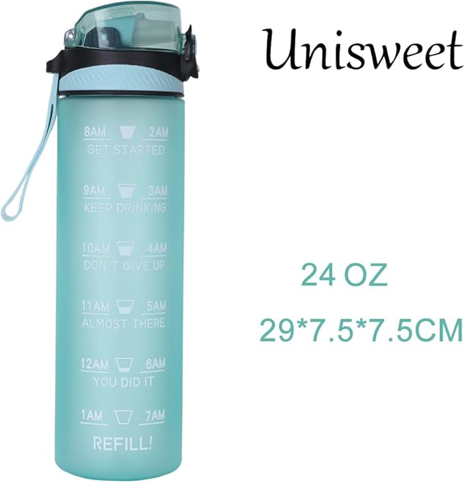 24oz Sport Water Bottle with Time Maker &Straw &Carry Strap & Security Lock Tritan BPA-Free Leak Proof Flip Top Lid Gym School Outdoor Sports Green