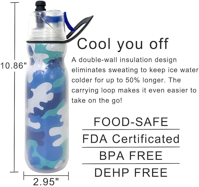 Misting Water Bottle 20 oz Cool Sports Water Bottle for Kids School Gifts for Boys Girls Insulated Spray Mist and Sip Water Bottles
