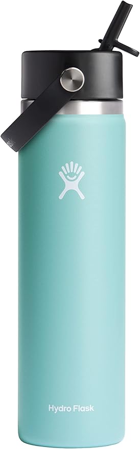 HYDRO FLASK Wide Mouth vacuum insulated stainless steel water bottle with leakproof closeable straw lid for cold water drinks, sports, travel, car and school