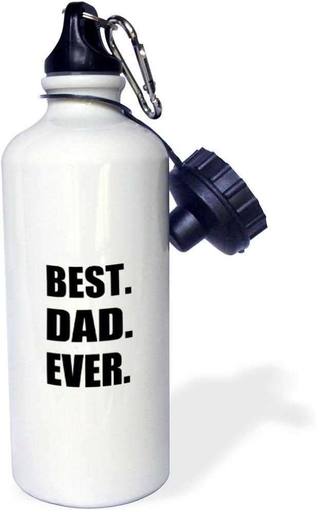 3dRose Best Dad Ever-Gifts Fathers Day-Black Text Sports Water Bottle, 21 oz, Multicolored