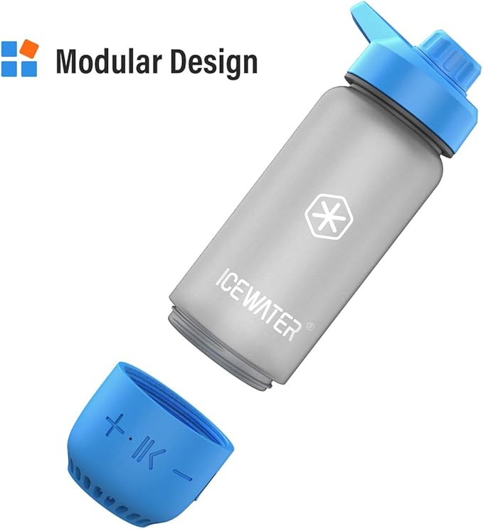 ICEWATER 3-in-1 Smart Water Bottle, Glows to Remind You to Keep Hydrated, Bluetooth Speaker & Dancing Lights, Plastic Water Bottle With Chug Lid, Great Birthday Gift (20 oz, Blue)