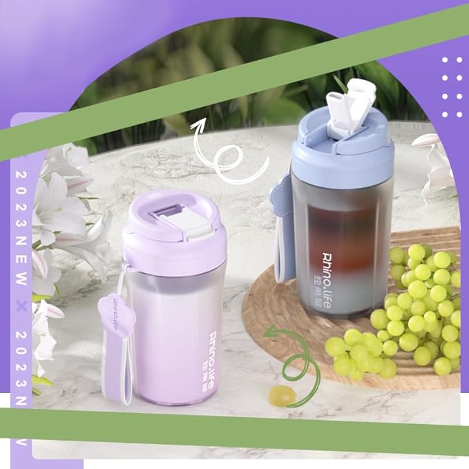 RhinoLife Premium Quality Motivational Blue Small Tiny Water Bottle with Straw Lid, BPA Free Tritan Plastic 18OZ (Moonlight Blue)