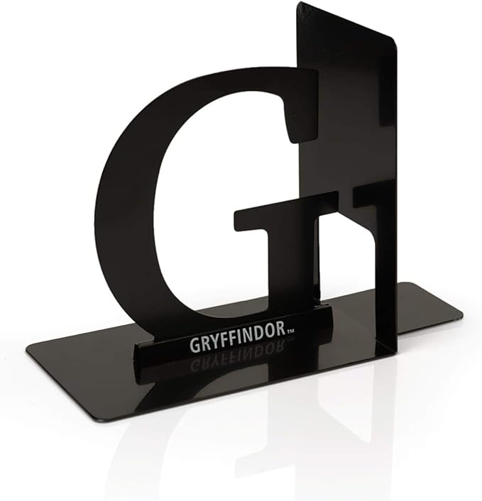 Harry Potter Metal Bookends - Black Hogwarts House Gryffindor Diecast Design - Decorative Book Holder - Home, Office, Kitchen, Room Decor - Books Collection Display for Shelves - Desk Accessories Set