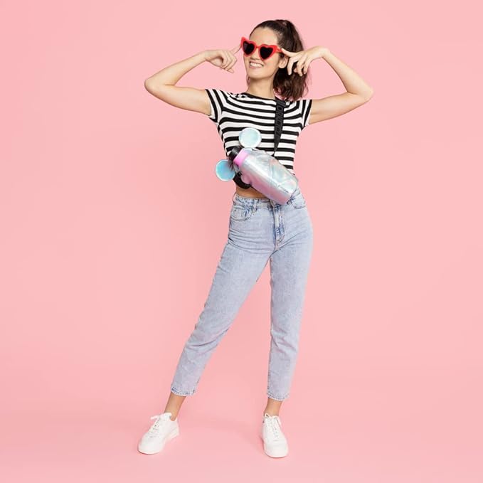 Corkcicle x Disney Minnie Mickey Mouse Ears Crossbody Water Bottle Sling Bag, Fits 16 oz to 40 oz Tumbler – Water Bottle Holder with Strap Securely Holds Bottle, Cards, Phone, & Keys