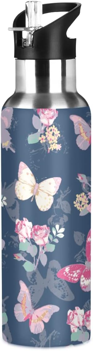 MNSRUU Insulated Water Bottle with Straw, Rainbow and Unicorns Stainless Steel Flasks for Sports Cycling Hiking School