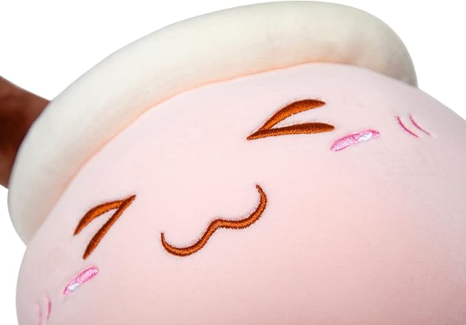 Niuniu Daddy Strawberry Boba Plushies -13.7inch Kawaii Pink Bubble Tea Stuffed Animals- Soft Squishy Milk Tea Plush Cuddle Pillow- Adorable Plushie Food Toys for Kids-Plushies Gift for Easter Basket