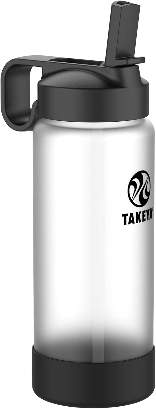 Takeya 22 Oz Glass Water Bottle, Shatter Resistant, Premium Quality, Sure-Grip with Straw Lid, Onyx