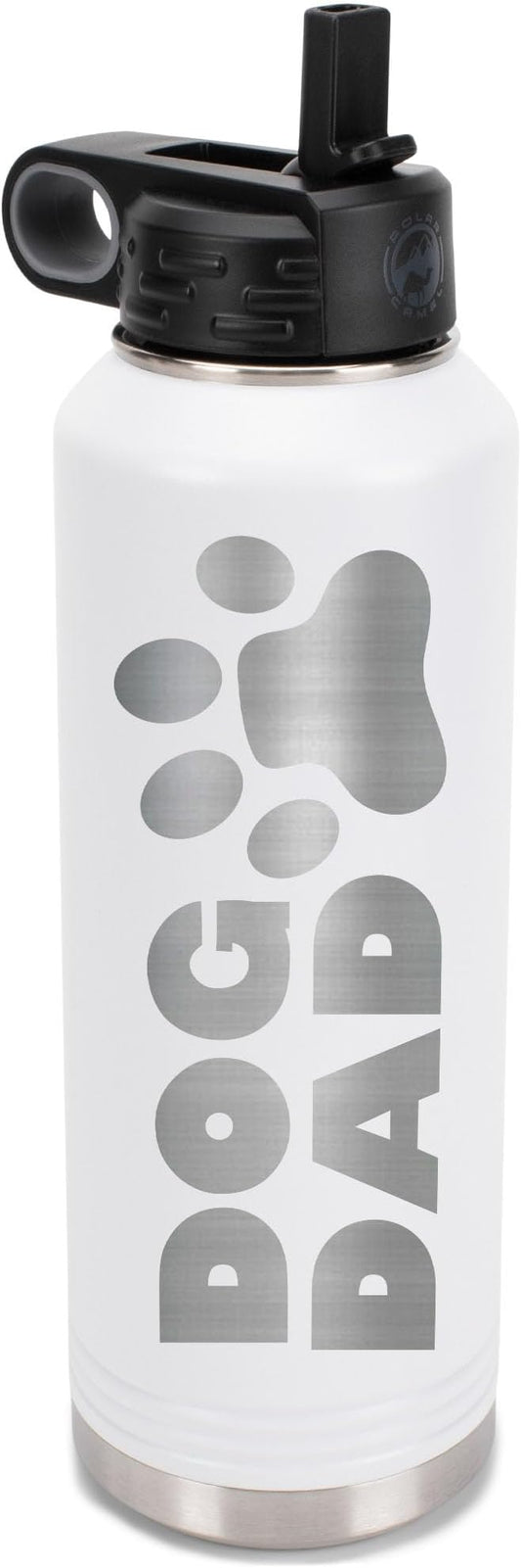 Elanze Designs Dog Dad Pawprint White 32 ounce Stainless Steel Water Bottle With Straw