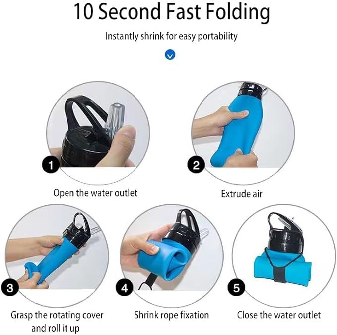 Collapsible Water Bottles 20oz, Leak Proof, BPA-Free, Foldable Silicone Travel Water Bottle for Cycling, Hiking, Outdoors Sapphire Blue