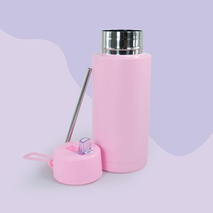 AGH 30oz Water Bottle - Double Wall Vacuum Insulated Stainless Steel Tumbler with Straw - Pink