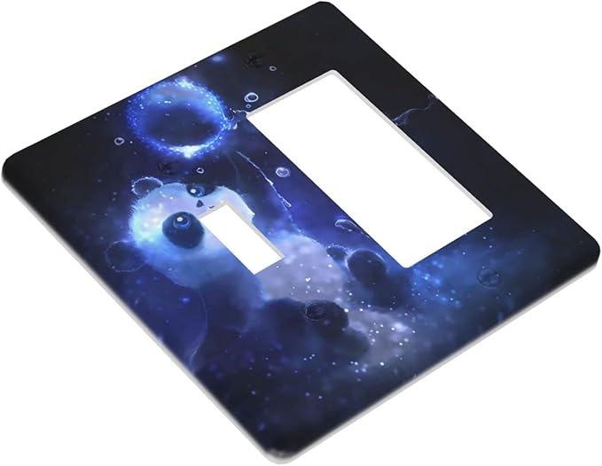 Cute Baby Panda Light Switch Cover Wall Plate Decorative 2 Gang Combination 1 Toggle 1 Rocker Outlet Covers Blue for Farmhouses Kitchens Bedrooms 4.5 x 4.5 in