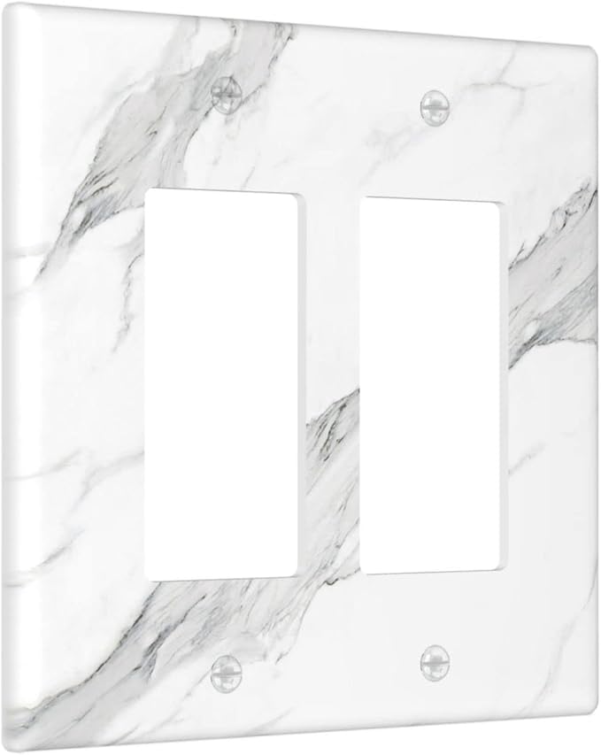 Marble Grey Wall Plate Decorative Light Switch Cover 2-Gang Double Rocker Faceplate for Bathroom Farmhouse Kitchen Bedroom White