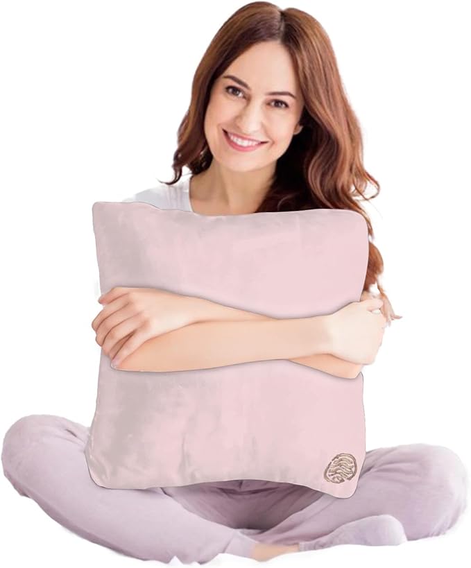 Plush Weighted Pillow 9lbs - Enhances Relaxation and Comfort with Ultra Plush Cooling Fabric - Cool Alternative to Weighed Blanket - Glass Beads Weight, Machine Washable (Velvet, Pink)