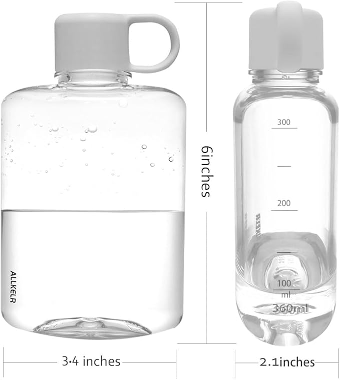 Portable Flat Water Bottle,12 oz BPA Free Plastic Travel Water Bottle for Camping, Fitness, Outdoor Sports, Fits Purse and Pocket - Clear (grey)