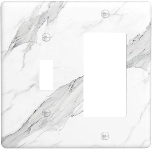 Marble Grey Wall Plate Decorative Light Switch Cover 2-Gang Combo Toggle/Rocker Faceplate for Bedroom Kitchen Farmhouse White