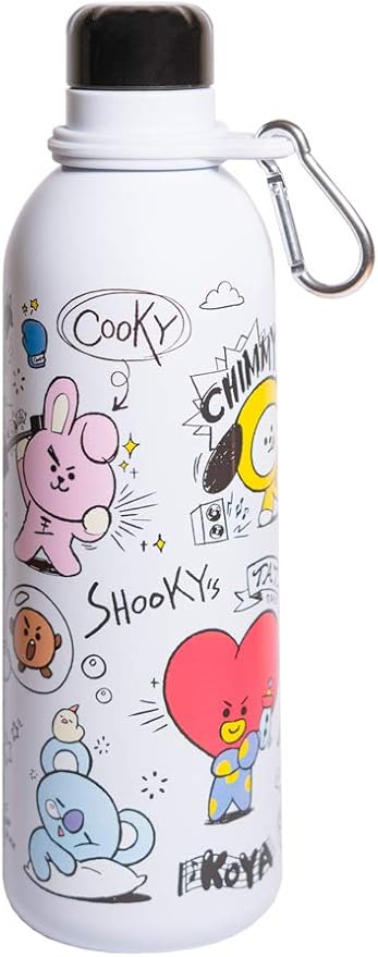 Official Kawaii Water Bottle 500ml Merchandise / 17OZ, Stainless Steel, Vacuum Insulated Water Bottle, Double Wall Reusable Water Bottle With Carabiner, BPA Free - Kawaii Stuff