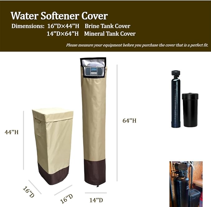 Water Softener Covers for Outside Units,Filter Tank Cover(14D×64''H)Brine Tank Cover(16D×44''H),Water Softener Cover Outdoor,All-Weather Protection,Cover for Water Softener Outside,Beige&Tan
